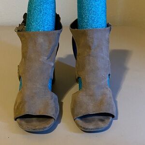 Indigo Taupe Suede Cutout Open-Toe Heels